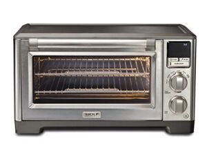 Wolf Gourmet Elite Digital Countertop Convection Toaster Oven with Temperature Probe and 7 Cooking Modes, Stainless Steel, Silver Knobs with Black Knob accessories (WGCO170SR)