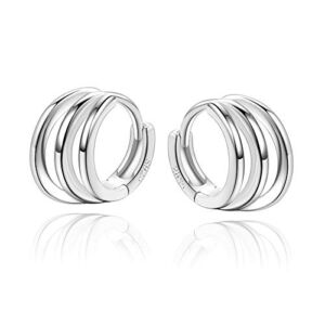 925 Sterling Silver Small Hugging Hoop earrings Triple Circle Hoop Earrings for Women Tiny 8mm Mini Huggie Hoop Earrings