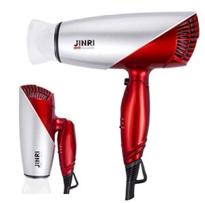 JINRI Professional Household Folding Negative Ionic Hair Dryer 1875W DC Motor Blow Dryer 2 Speeds 3 Heat Settings Cold Shot Button with Styling Concentrator Nozzle(Red)