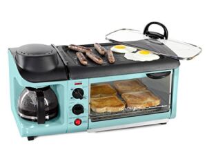 NOSTALGIA BSET300AQ Retro 3-in-1 Family Size Breakfast Station, Coffeemaker, Toaster Oven, Griddle, Aqua