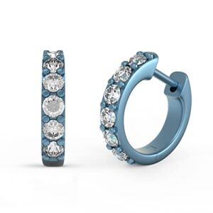 Miavaka Titanium Huggie Hoop Earrings for Women Cubic Zirconia Pave Small Dainty Hypoallergenic Studded Hoops for Sensitive Ears(Blue)