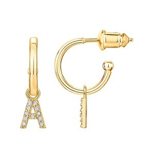 PAVOI 14K Yellow Gold Plated 925 Sterling Silver Post Huggie Earring With Initial Dangle |CZ Initial Huggie Hoop Earrings | Womens Cubic Zirconia “A” Initial Huggies