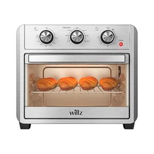 Willz 6-in-1 Air Fryer Toaster Oven, Countertop Convection Oven Combo with Dehydrate, Broil, Bake Settings, Fits 12″ Pizza, 6 Slice, 22L/23Qt, 1700W, Stainless Steel