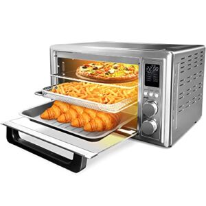 Cosmo COS-317AFOSS 1.1 cu. ft. Compact Electric Air Fryer Toaster Oven with LED Display, Air Fry Basket, Rotisserie Fork, 1800W in Stainless Steel (32.9 Quarts, Stainless Steel)