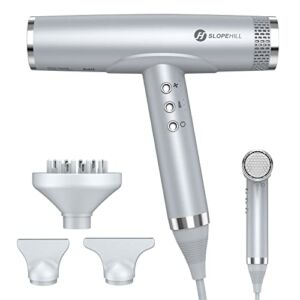 Slopehill Professional Hair Dryer, 110000RPM Brushless Motor Ionic Blow Dryer with Diffuser for Curly Hair, IQ Perfetto, Oxy Active Technology, 3 Magnetic Attachments for Salon, Home and Travel