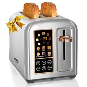 SEEDEEM Toaster 2 Slice, Stainless Steel Bread Toaster with LCD Display and Touch Buttons, 50% Faster Heating Speed, 6 Bread Selection, 7 Shade Settings, 1.5”Wide Slots Toaster with Cancel/Defrost/Reheat Functions, Removable Crumb Tray, 1350W, Silver Met