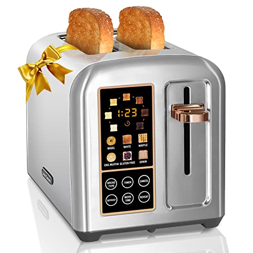 SEEDEEM Toaster 2 Slice, Stainless Steel Bread Toaster with LCD Display and Touch Buttons, 50% Faster Heating Speed, 6 Bread Selection, 7 Shade Settings, 1.5”Wide Slots Toaster with Cancel/Defrost/Reheat Functions, Removable Crumb Tray, 1350W, Silver Met | The Storepaperoomates Retail Market - Fast Affordable Shopping