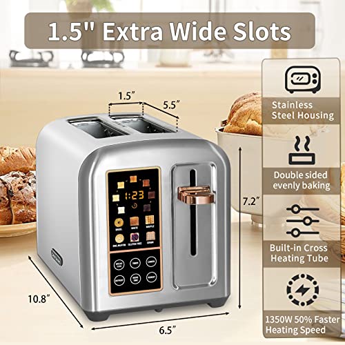 SEEDEEM Toaster 2 Slice, Stainless Steel Bread Toaster with LCD Display and Touch Buttons, 50% Faster Heating Speed, 6 Bread Selection, 7 Shade Settings, 1.5”Wide Slots Toaster with Cancel/Defrost/Reheat Functions, Removable Crumb Tray, 1350W, Silver Met | The Storepaperoomates Retail Market - Fast Affordable Shopping