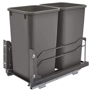 Rev-A-Shelf 53WC-1527SCDM-213 Double 27 Quart Pull-Out Under Mount Kitchen Waste Container Trash Cans with Soft-Close Slides, Gray