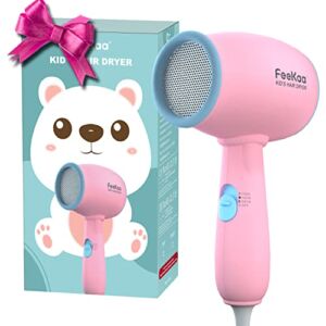 Kids Hair Dryer, FeeKaa Kids Blow Dryer for Girls, Baby Hair Dryer, Low Noise Gentle Heat for Baby Skin, Gift for Christmas, Children’s Birthday, Baby Shower, Pink