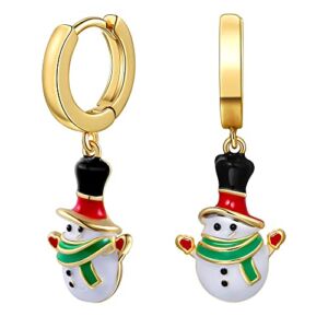 Gacimy Christmas Earrings for Women with Dangle Snowmen, Small Gold Huggie Earrings for Women 14K Real Gold Plated