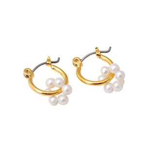 Pearl Flower Mini Gold Silver Hoop Earrings • Round Pearl Dangle • Dainty Pearl Huggie Hoops • Gift for Her • Minimalist • Wedding Jewelry 269