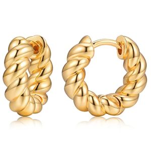 AllenCOCO 18K Gold Plated Small Twisted Chunky Hoop Earrings for Women (18K Gold-12mm)