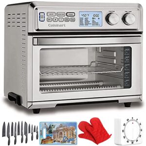 Cuisinart TOA-95 Large Digital AirFry Toaster Oven Bundle with 12 Pcs Cutlery Set Matte Black, 3D Rome Cutting Board, Pair of Oven Mitt and Mechanical 60 Minute Kitchen Timer