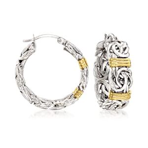 Ross-Simons Byzantine Station Hoop Earrings in Sterling Silver With 14kt Yellow Gold