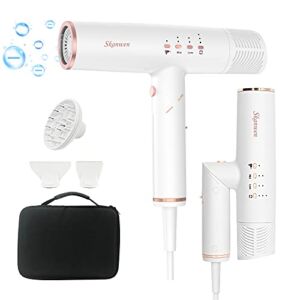 Professional Hair Dryer, Brushless Motor, Foldable Hair Blow Dryers with 4 Settings, 3 Speed, 3 Temperatures,2 Nozzles and 1 Diffuser, Super Light, Fast Drying Blow Dryer for Home, Travel and Salon