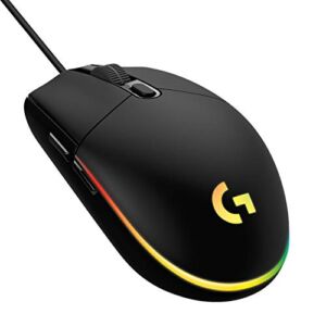 Logitech G203 Wired Gaming Mouse, 8,000 DPI, Rainbow Optical Effect LIGHTSYNC RGB, 6 Programmable Buttons, On-Board Memory, Screen Mapping, PC/Mac Computer and Laptop Compatible – Black