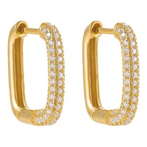 Sterling silver 925 Gold Plated Huggie Hoop Earrings for Women 18K Gold Plated Cubiz Zirconia Paperclip Earrings U-Shaped Gold Huggie Hoop Earrings For Women And Girls