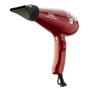 GAMMA+ 3500 Professional Salon Tourmaline Ionic Hair Dryer, 2 Nozzles, 6 Heat Settings, Red