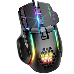 WolfLawS Wired Gaming Mouse, Computer PC Gaming Mice USB Mouse with 12 RGB Backlit Modes, High-Precision Adjustable 12800 DPI, 10 Programmable Buttons, Ergonomic Plug Play Gamer Mouse for Laptop Mac