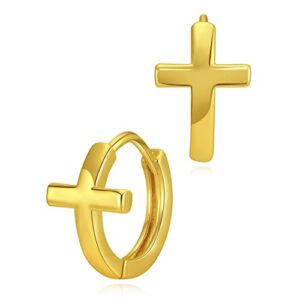 MRSXIA Huggie Earrings for Women Gold Cross Sleeper Half Hoop 18K Gold Filled Small Simple Delicate Hypoallergenic Ear Religious Jewelry
