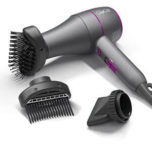 SupSilk Compact Hair Dryer with Comb, Volumizer Brush, Nozzle Attachment 3-in-1 Blow Dryer, Hairdryer for 1a to 4c Curly Hair, Professional Lightweight Turbo AC Motor 1800W Fast Drying and Cool Shot