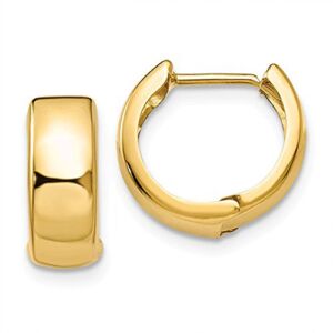 Small 14K Gold Huggie Hinged Hoop Earrings.50 Inch (13mm) (5mm Wide) (Yellow)