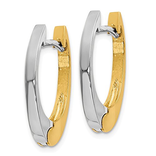 Solid 14k Yellow and White Gold Two Tone V Shaped Hinged Hoop Huggie Earrings – 10mm x 3mm | The Storepaperoomates Retail Market - Fast Affordable Shopping