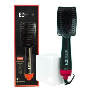 Ez Detangler Dryer- Ez Dryer ION. Professional Ionic Blowout Hair Dryer Brush. Portable Super Lightweight Blow Dryer to Detangle, Dry, Volumize and Style. (Ruby Red)