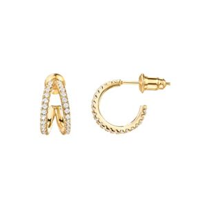 PAVOI 14K Gold Plated Sterling Silver Split Hoop Huggie Earrings in Rose Gold, White Gold and Yellow Gold (CZ, Yellow Vermeil)