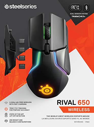 SteelSeries Rival 650 Quantum Wireless Gaming Mouse – Rapid Charging Battery – 12, 000 Cpi Truemove3+ Dual Optical Sensor – Low 0.5 Lift-Off Distance – 256 Weight Configurations – 8 Zone RGB Lighting | The Storepaperoomates Retail Market - Fast Affordable Shopping