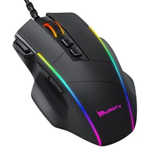 Gaming Mouse RGB Wired, Pauroty Ergonomic PC Gaming Mice with Chroma RGB Backlit, 8000DPI Adjustable, 8 Programmable Buttons&Fire Button, Plug & Play USB Computer Mouse for Windows Mac PC Gamer