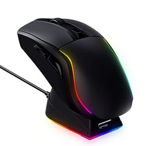Wireless Gaming Mouse with RGB Magnetic Charging Dock, Lightweight Tri-Mode 2.4G/USB-C/Bluetooth Mouse Up to 20000DPI 1000Hz 300IPS with Chroma RGB Backlit, 6 Buttons Programmable – 120 Hr Battery