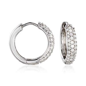 Ross-Simons 0.34 ct. t.w. Diamond Huggie Hoop Earrings in Sterling Silver
