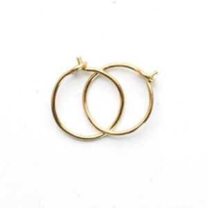Tiny Hoop Earrings 14k Yellow Gold Fill, 8mm 24 gauge Handmade Extra Thin Everyday Minimalist Style Huggie Hoops for Women, Children 6.5mm Inner Diameter