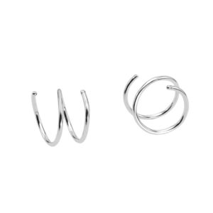 Solid Sterling Silver Double Huggie Hoop Twist Earrings for Single Piercing. Tiny Spiral Huggie Hoop Illusion Earrings for Women.