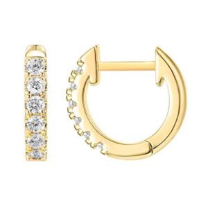 PAVOI 18K Gold Plated Sterling Silver Post Pave Cubic Zirconia Huggie Hoop Earrings for Women (2mm, Vermeil – Yellow)