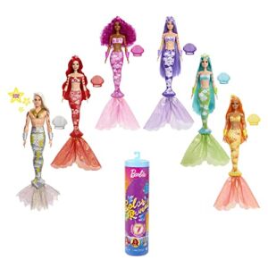 Barbie Color Reveal Mermaid Doll with 7 Unboxing Surprises: Metallic Blue with Rainbows; Water Reveals Full Look & Color Change; Gift for Kids 3 Years & Older [Styles May Vary]