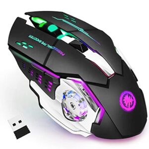 Wireless Gaming Mouse Bluetooth Mouse RGB Rechargeable 2.4G USB Cordless Computer Mice with 7 Color Backlit, 6 Buttons & Silent Click for Laptop, iPad, Mac OS, PC, Windows -Black