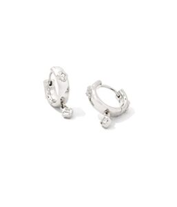 Kendra Scott Joelle Huggie Earrings Rhodium White Crystal One Size