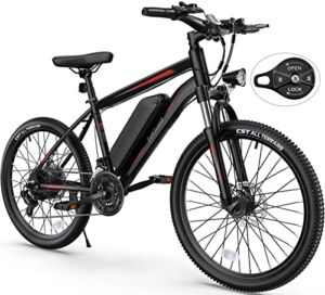 TotGuard Electric Bike, Electric Bike for Adults 26” Ebike with 350W Motor, 19.8MPH Electric Mountain Bike with Lockable Suspension Fork, Removable 36V/10.4Ah Battery, Professional 21 Speed Gear