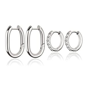 FINE4U 2 Pairs Huggie Hoop Earrings for Women Stainless Steel – Huggie Earrings & Cubic Zirconia Hoop Earrings, Small Gold Filled Earrings for Gift Idea, Anniversary, Christmas