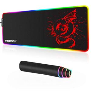 RGB Gaming Mouse Pad Anime Dragon Mousepad Mat LED with 15 Lighting Modes for Computer 31.5 X 12 Inch (Red)