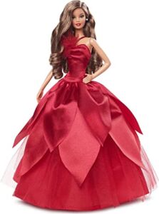 Barbie Doll Barbie Signature 2022 Holiday Collectible Brunette Wavy Hair Doll Stand Displayable Packaging Collector Gift