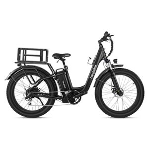 Jasion Heybike Explore Electric Bike for Adults 750W Motor, 48V 20AH Removable Battery, 26″ x 4.0 Fat Tire Step-Thru Ebike up to 28MPH, Shimano 7-Speed, UL Certified