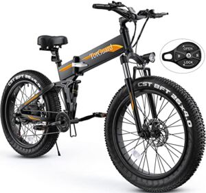 TotGuard Electric Bike, 26″ Fat Tire Electric Bike for Adults 500W 21.6MPH Ebike Foldable Adult Electric Bicycles Electric Mountain Bike with 48V 10Ah Battery and Lockable Suspension Fork