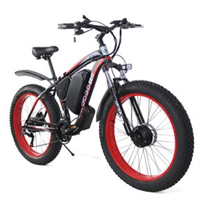 GOGOBEST Electric Bike GF700 Electric Mountain Bike 1000W 26″ Fat Tires Commuter Ebike, Adults Electric Bicycle, Shimano 21 Speed, Suspension Fork Hydraulic Brakes,Black&Red