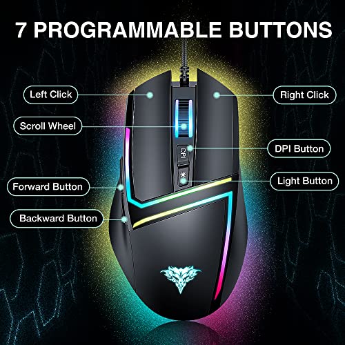 BENGOO Wired Gaming Mouse, PC Computer Mice USB Mouse with 6 RGB LED Modes, High-Precision 6 Adjustable DPI Up to 8000, 7 Programmable Buttons, Ergonomic Optical Mouse for Windows PC Mac Laptop Gamer | The Storepaperoomates Retail Market - Fast Affordable Shopping