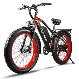 Cyrusher Electric Bikes, Long Range 750W XF650 Electric Bike | 26×4” Fat Tire Mountain Ebike 7 Speeds Snow Beach E-Bikes 48V 16Ah Electric Bike for Adults (XF650 16Ah Red)