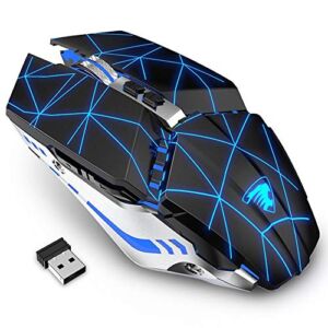 TENMOS T12 Wireless Gaming Mouse Rechargeable, 2.4G Silent Optical Wireless Computer Mice with Changeable LED Light Compatible with Laptop PC, 7 Buttons, 3 Adjustable DPI (Starry Black)